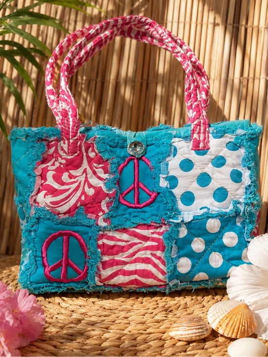 Hand Crafted Handbags - HANDCRAFTED FESTIVAL BAG Quilted Patchwork Shoulder Purse Peace Sign Y2K Hippie
